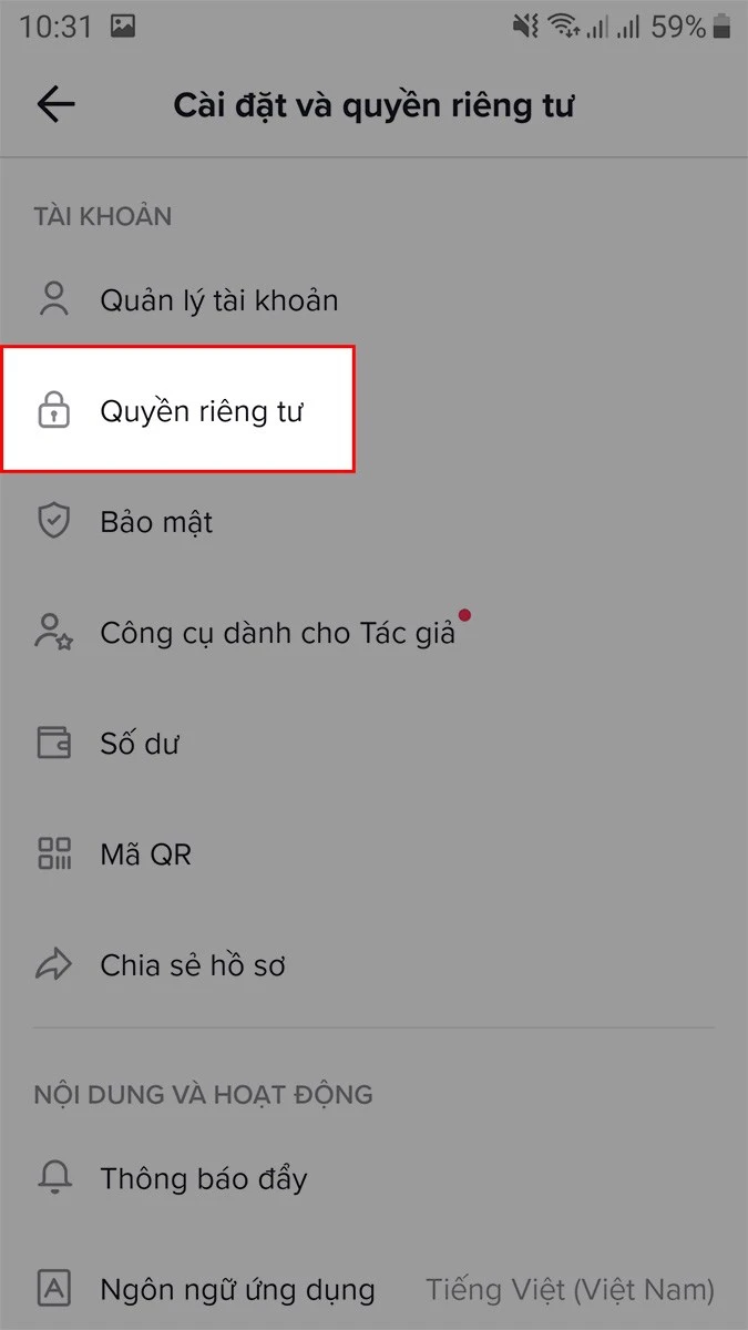 Chọn quyền riêng tư trên TikTok