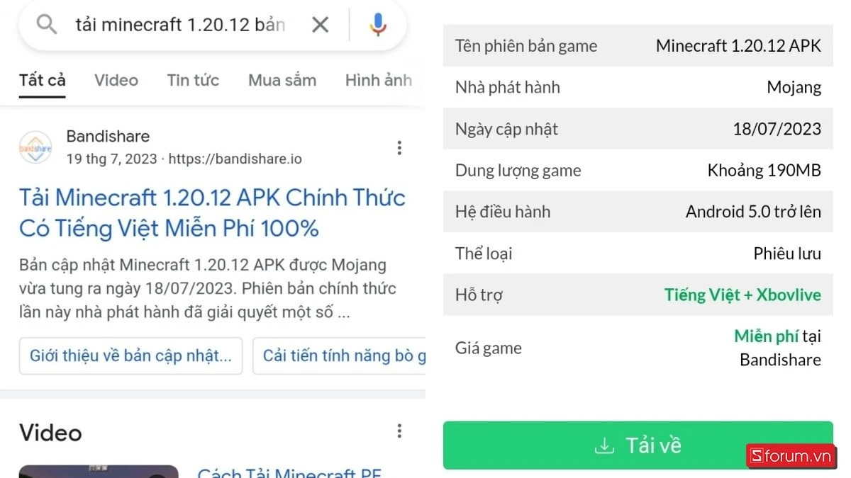 Cách tải Minecraft 1.20.12 bản tiếng Việt miễn phí