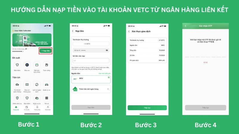 HƯỚNG DẪN KHÁCH HÀNG NẠP TIỀN VÀO TÀI KHOẢN VETC