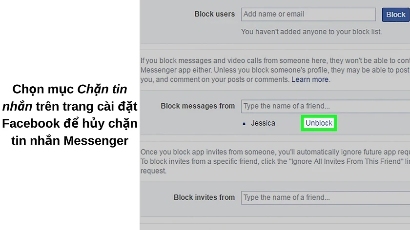 Cách chặn, gỡ bỏ chặn tin nhắn Messenger Facebook khi xoá tin